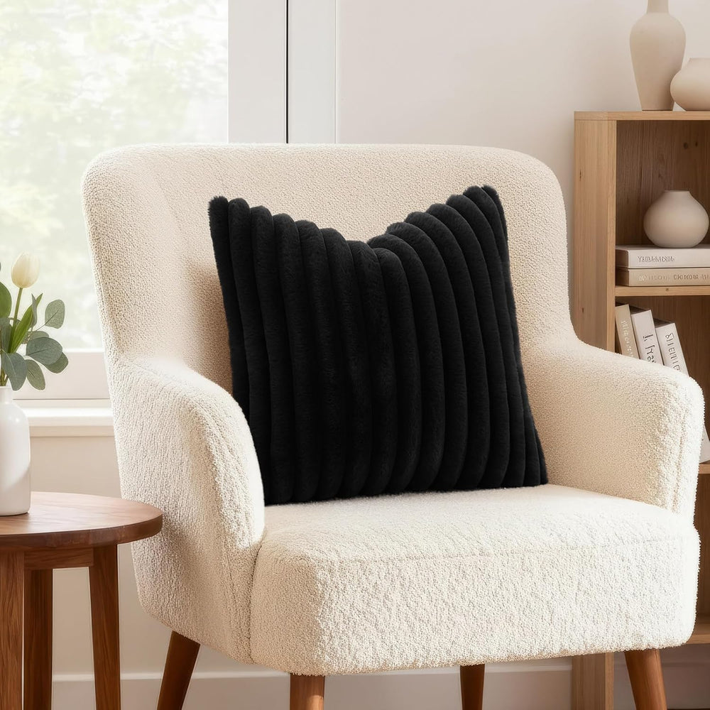decorUhome Fall Faux Fur Throw Pillow Covers 26x26 Set of 2 Black