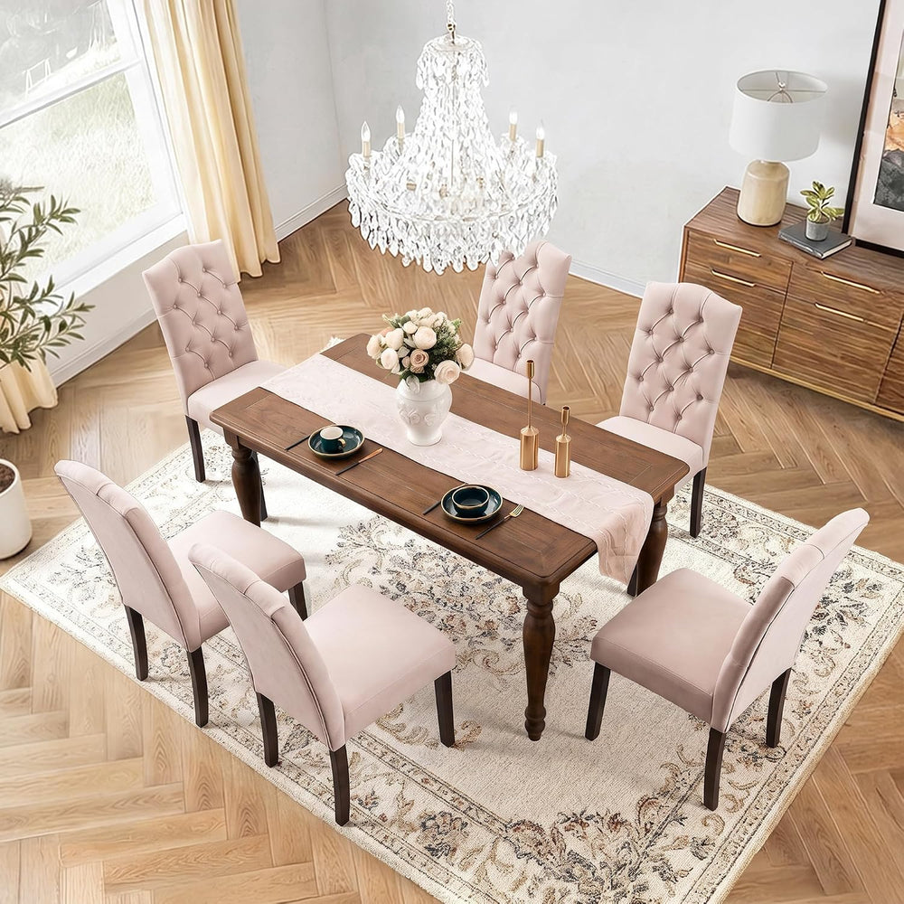 Tufted Dining Chair Fabric Button Upholstered Modern Kitchen Diner Set of 6