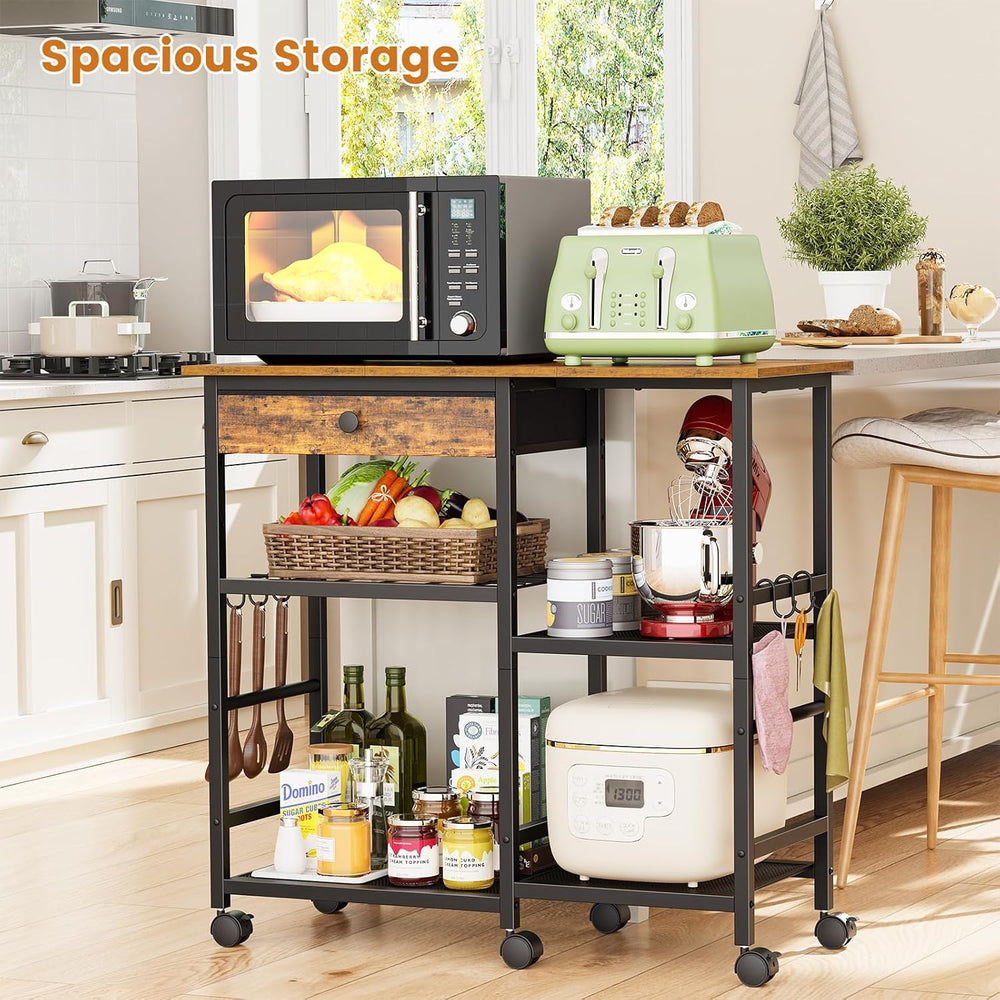 Microwave Stand, Coffee Cart, Microwave Cart with Wheels & Adjustable Shelf