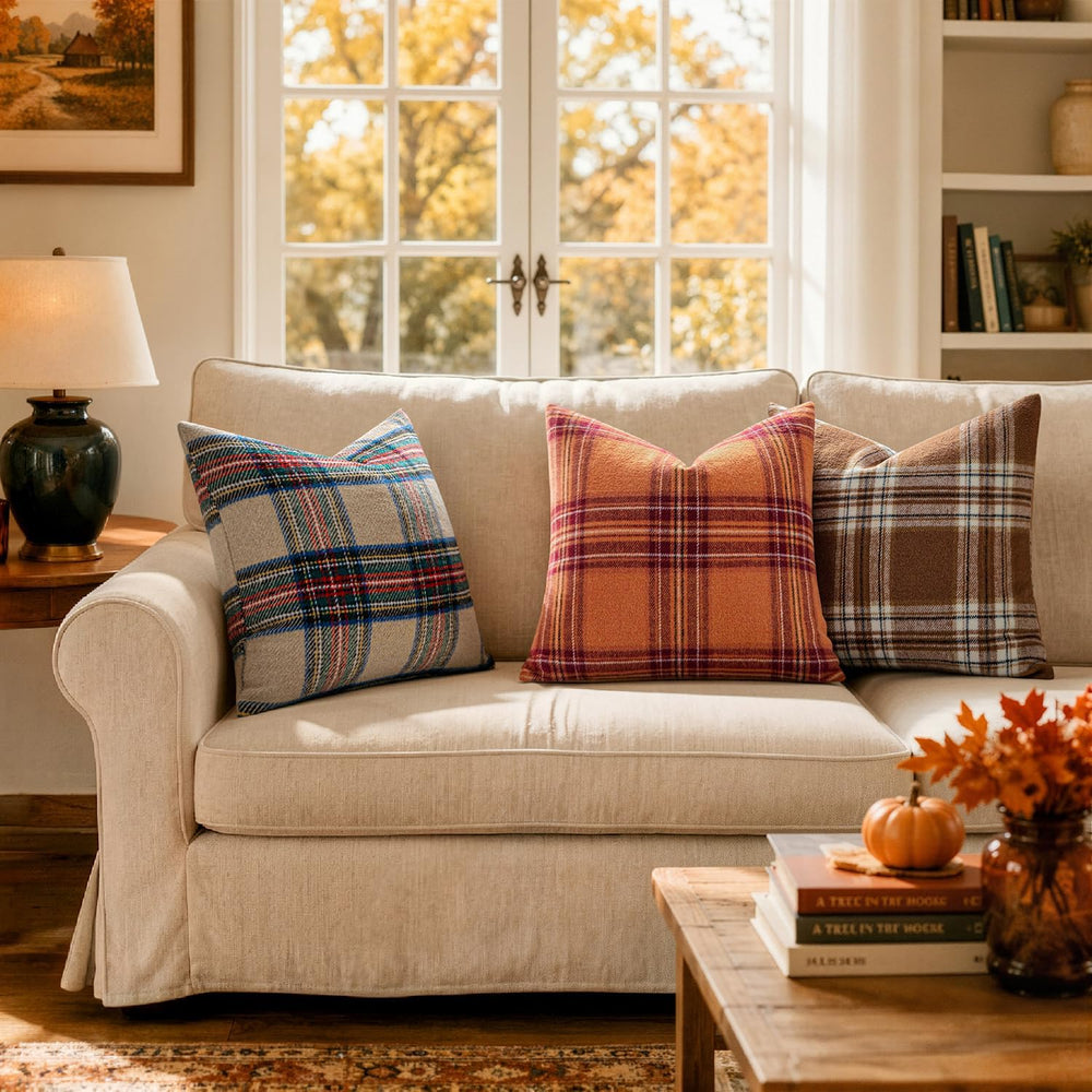 MIULEE Fall Plaid Decorative Lumbar Pillow Covers Set of 2 12x20 Brown