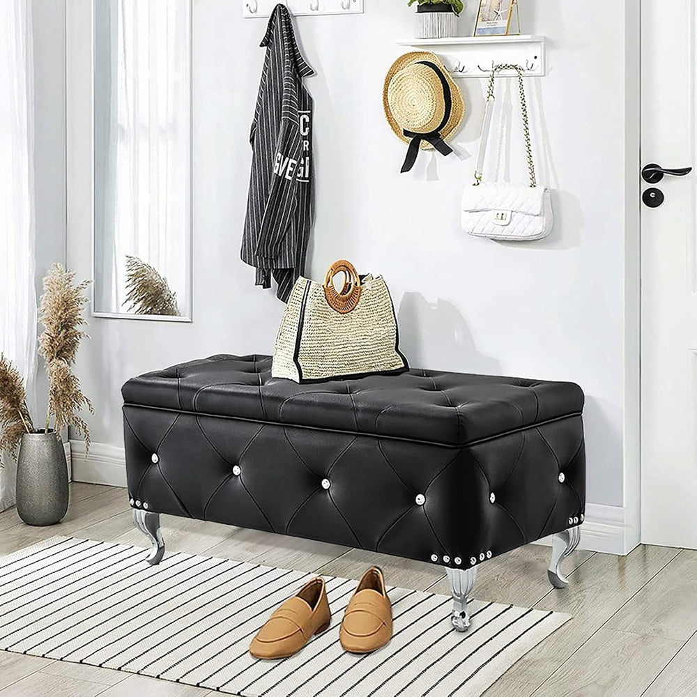 DRM'SCUUM Faux Leather Large Storage Ottoman Bench Set Foot Rest Stools f...