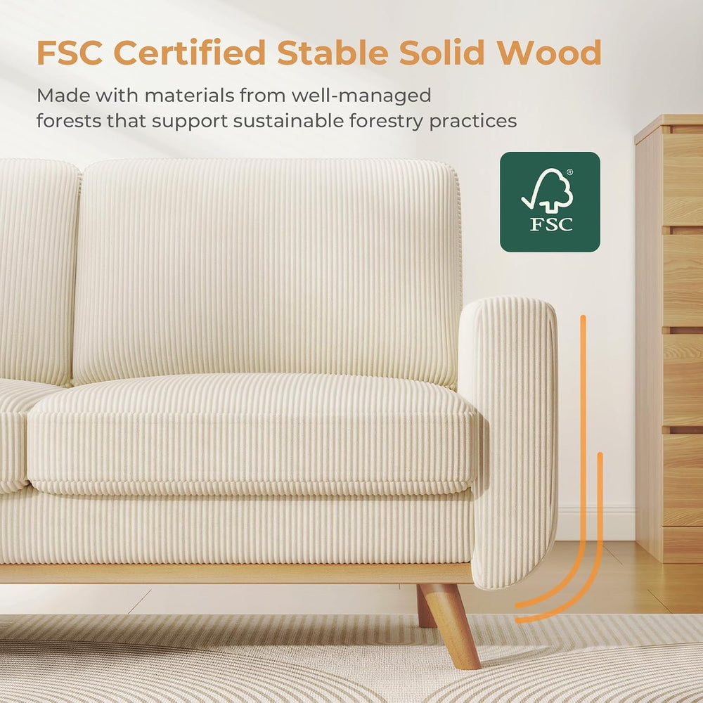 Vesgantti 68" Loveseat Sofa Beige, Comfy Corduroy Couch with Spring Cush...