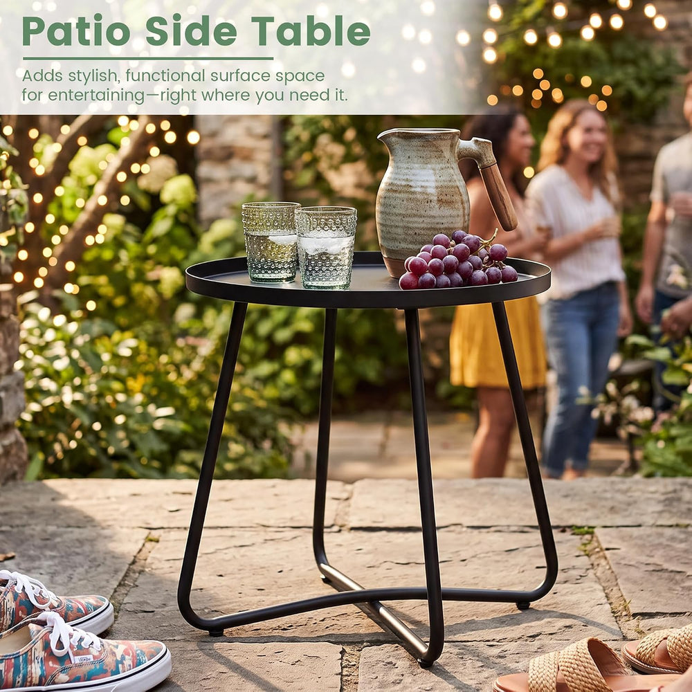 danpinera Outdoor Side Tables, Weather Resistant Steel, Small Round End Table...