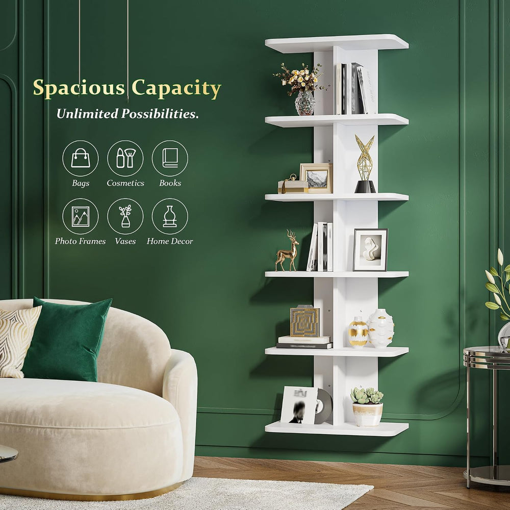 REIBII 6 Tier Wall Shelves,Vertical Column Shelf for Room Storage, White