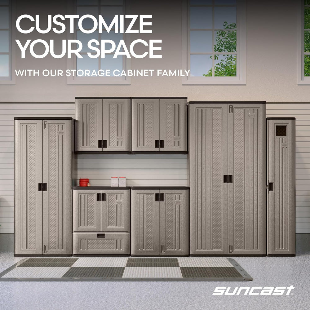 Suncast 9 Cu Ft Base Storage Cabinet, Lockable 2-Shelf Organizer, Platinum