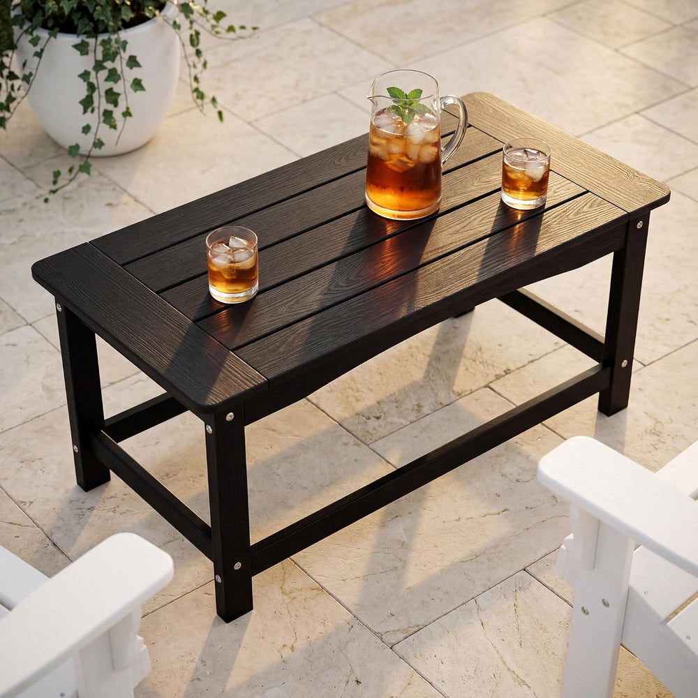 Outdoor Coffee Table Black, Small Poly Lumber, Patio Balcony Table