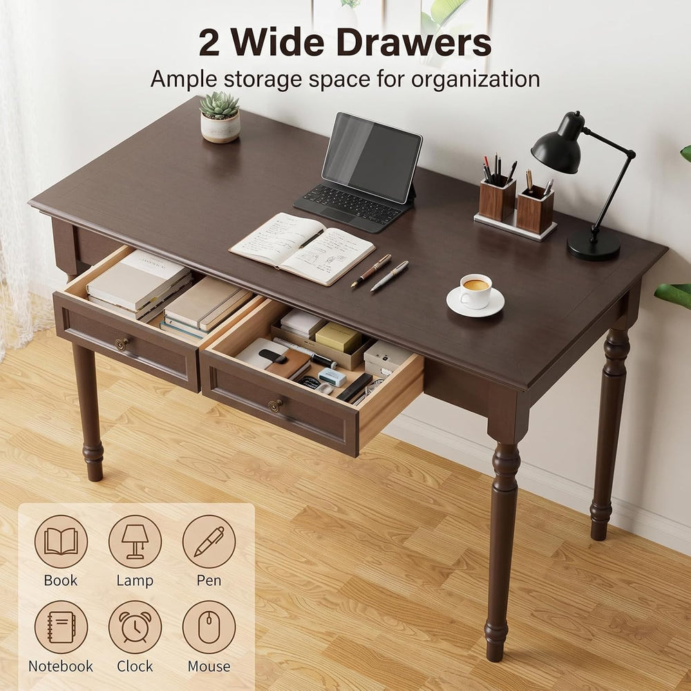 ADORZ Walnut Writing Desk with Drawers, 47 Inch