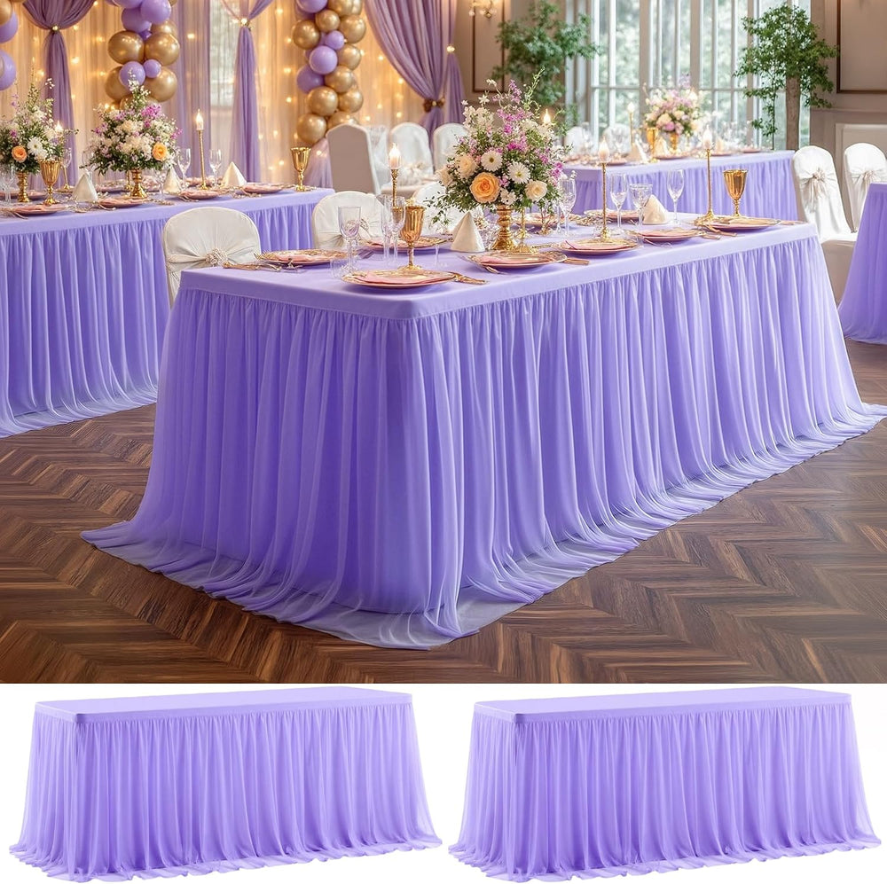 2 Pack Lavender Tablecloth for 6 Foot Rectangle Tables Tulle Table Skirt