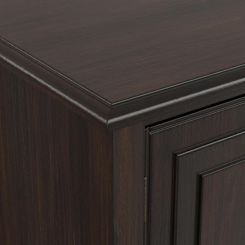 SIMPLIHOME Connaught 72" Wide Solid Wood TV Stand in Dark Chestnut Brown