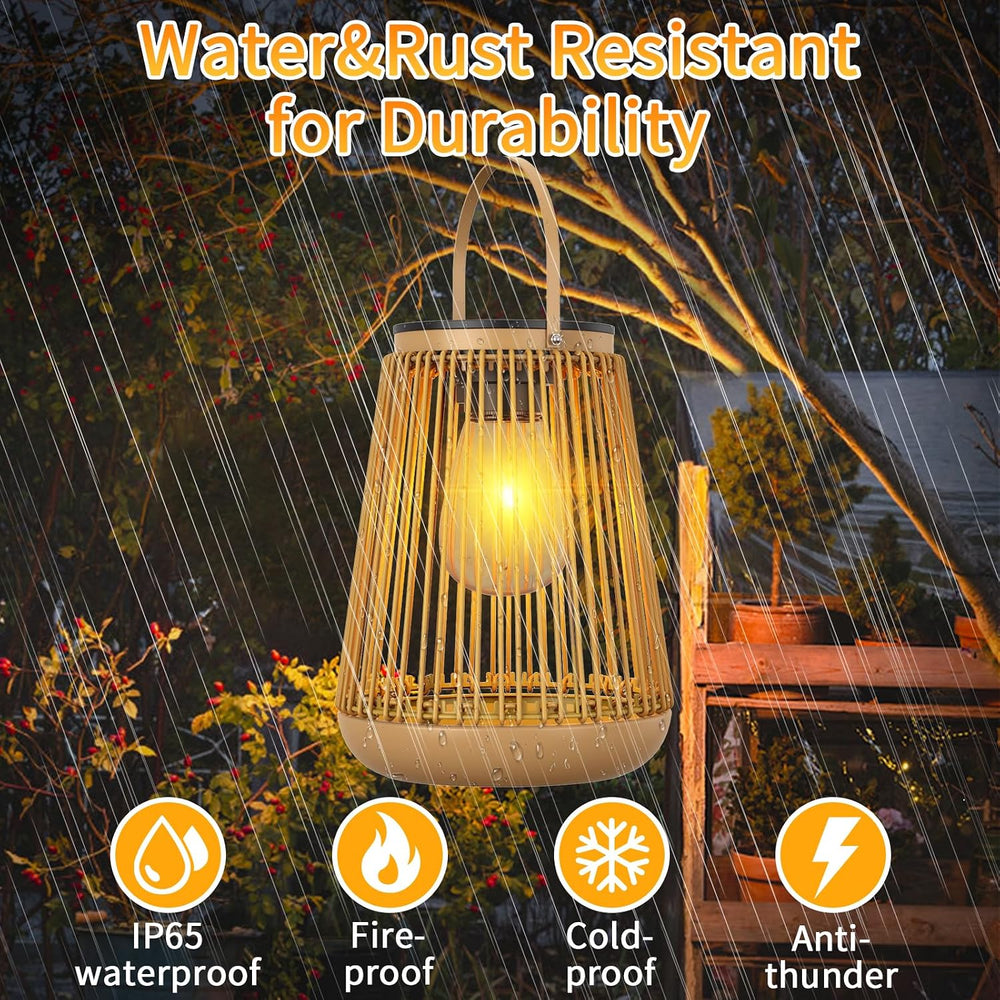 Solar Lanterns Outdoor Waterproof with Metal Base 2 Pack, Rattan Lanterns