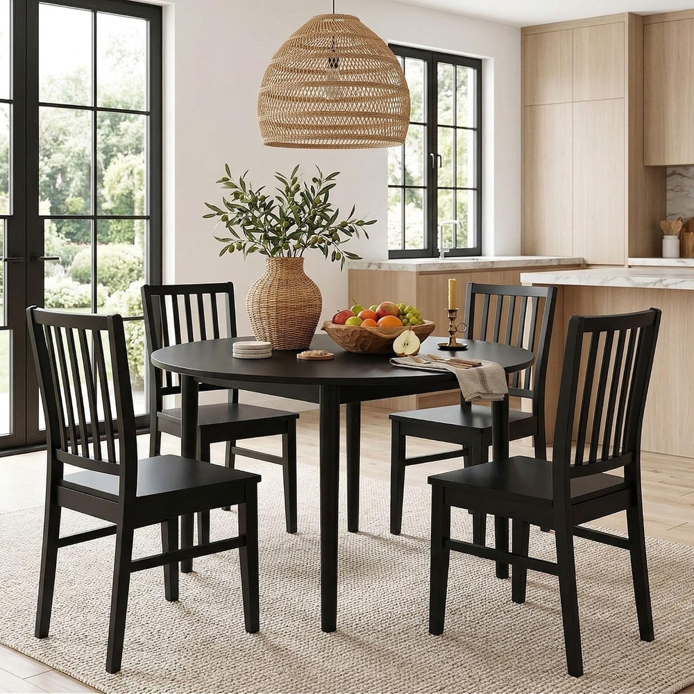 HNY Black Wood Dining Chairs Set of 4, Farmhouse Kitchen Chairs with High Bac...