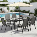 7PCS Patio Dining Set, Steel Table & 6 Textilene Chairs, Charcoal