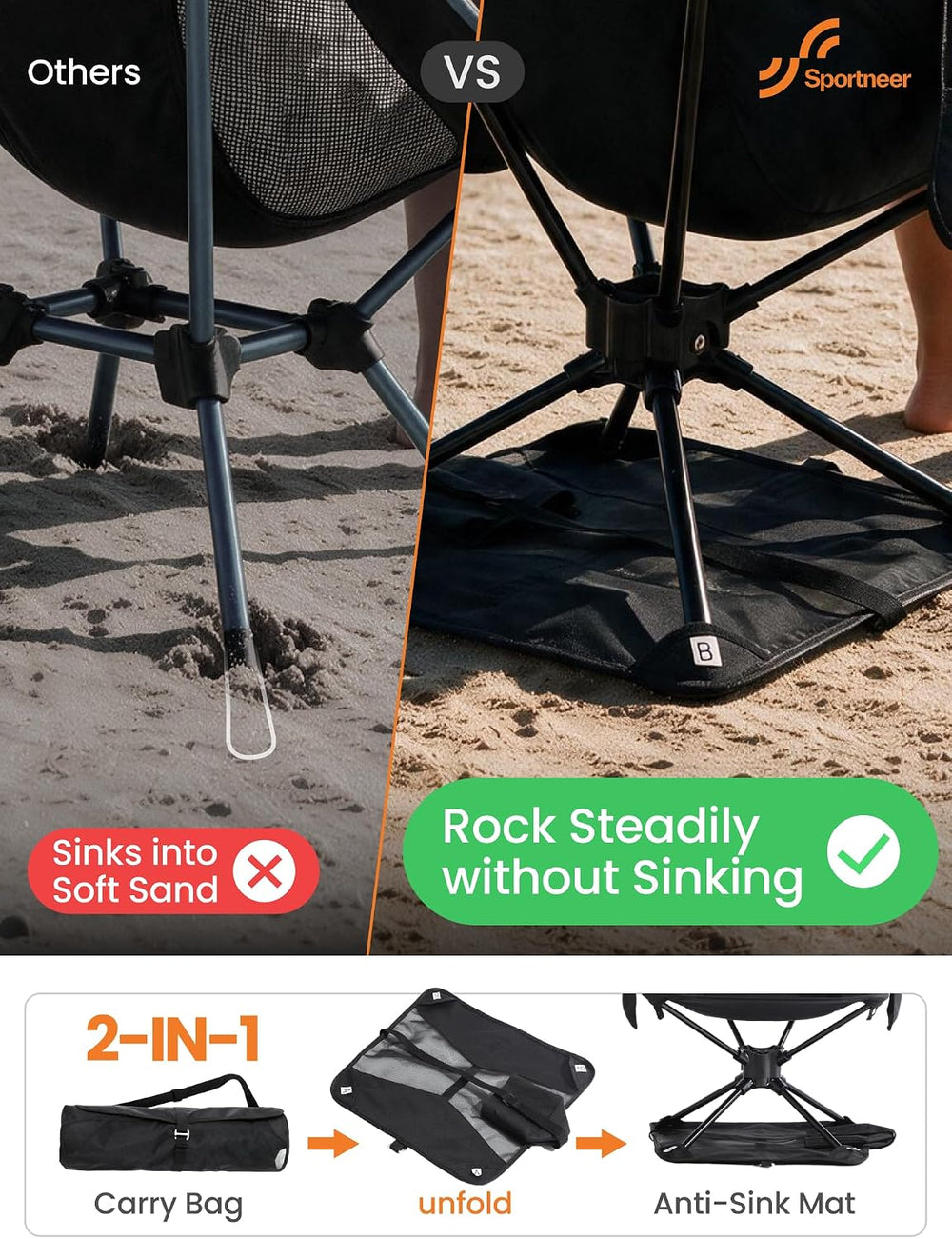Sportneer Portable Rocking Chair, Gentle Sway Camping Chair, Lightweight Outd...