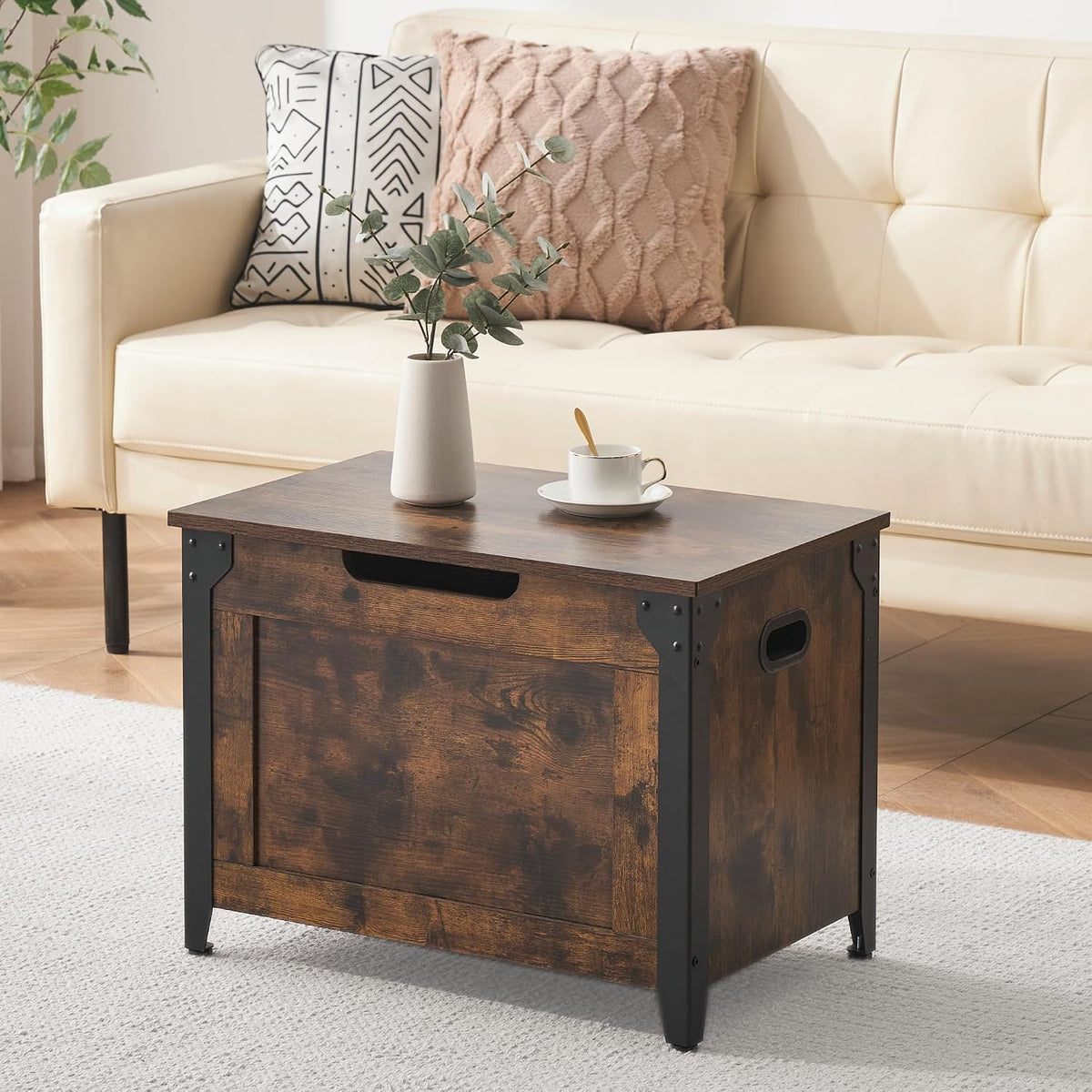 GAOMON 23.6" Storage Chest, Storage Bench with Safety Hinge | Farmhouse Style Wooden Trunk Chest for Entryway, Bedroom, Living Room, Rustic Brown