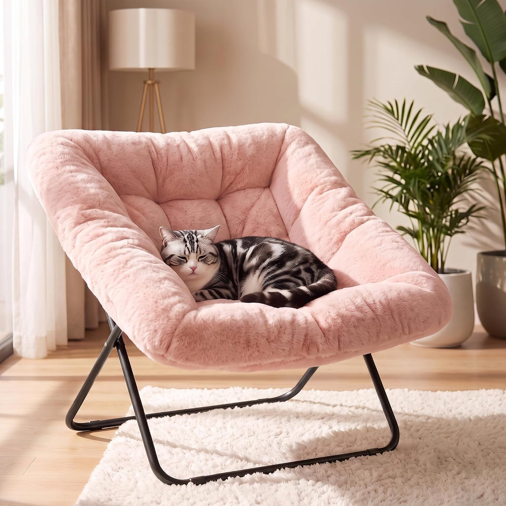 DUMOS Faux Fur Saucer Chair for Adults, Living Room Folding Lounge Chair