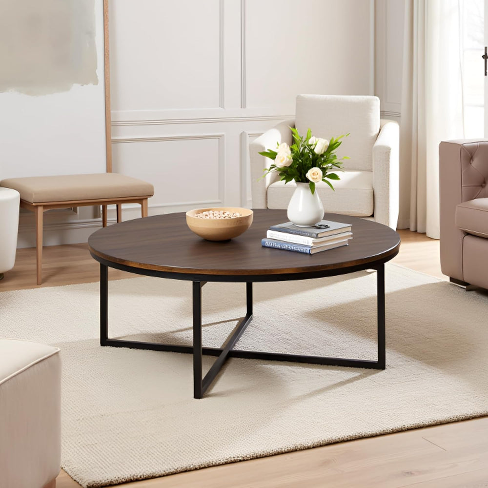 Alaterre Furniture Arcadia Round Acacia Wood Coffee Table, Mocha, 42”x18”
