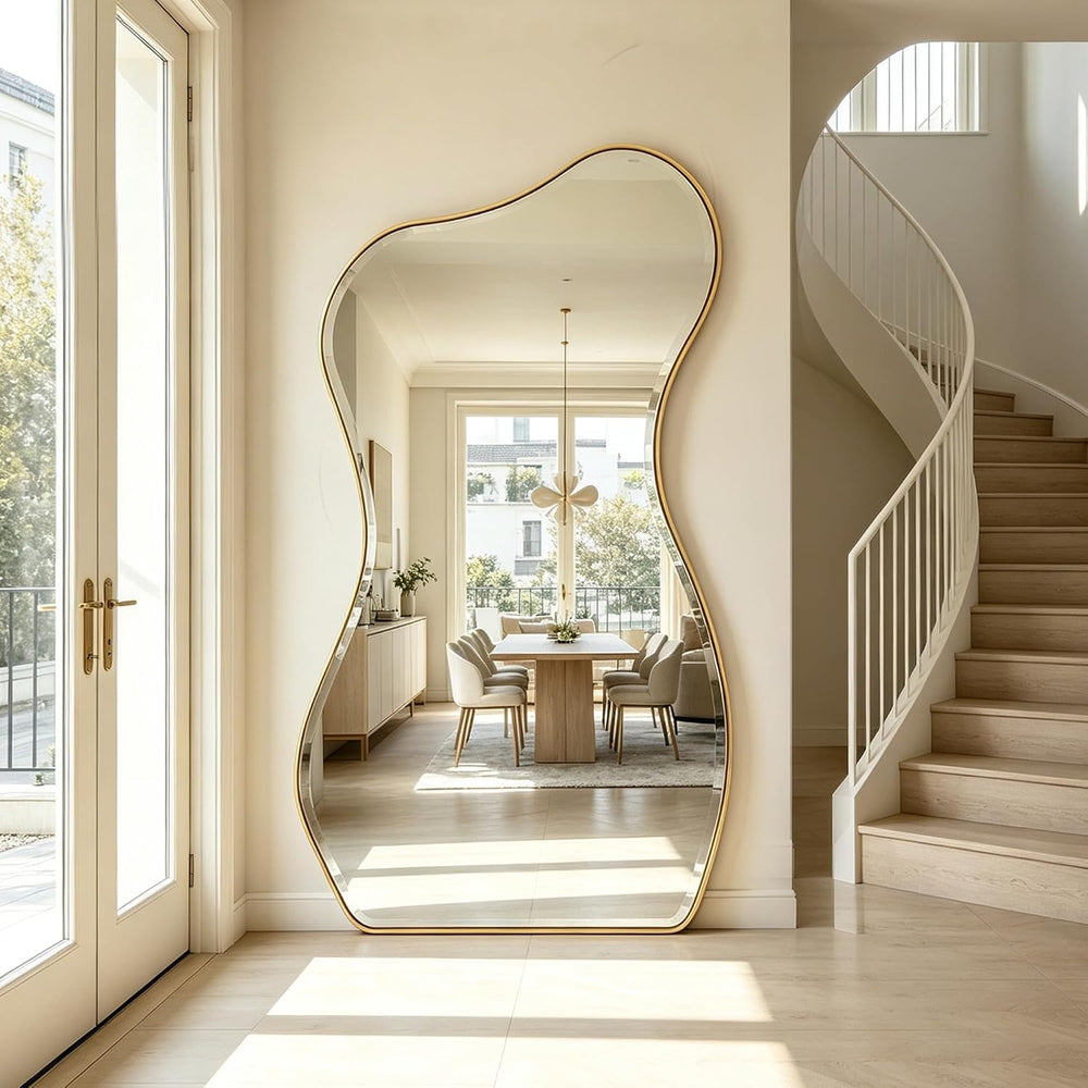 POZINO 66.8"x33" Irregular Beveled Mirror Full Length, Abstract Wal...