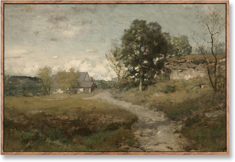 ElfLuna Framed Canvas, Vintage Rural Path Farmhouse Landscape Print