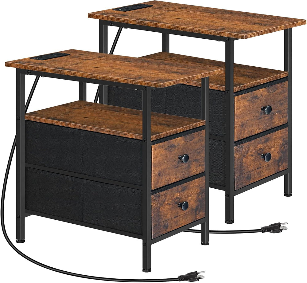 HOOBRO End Table with Charging Station, Set of 2 Narrow Side Tables, Nightsta...