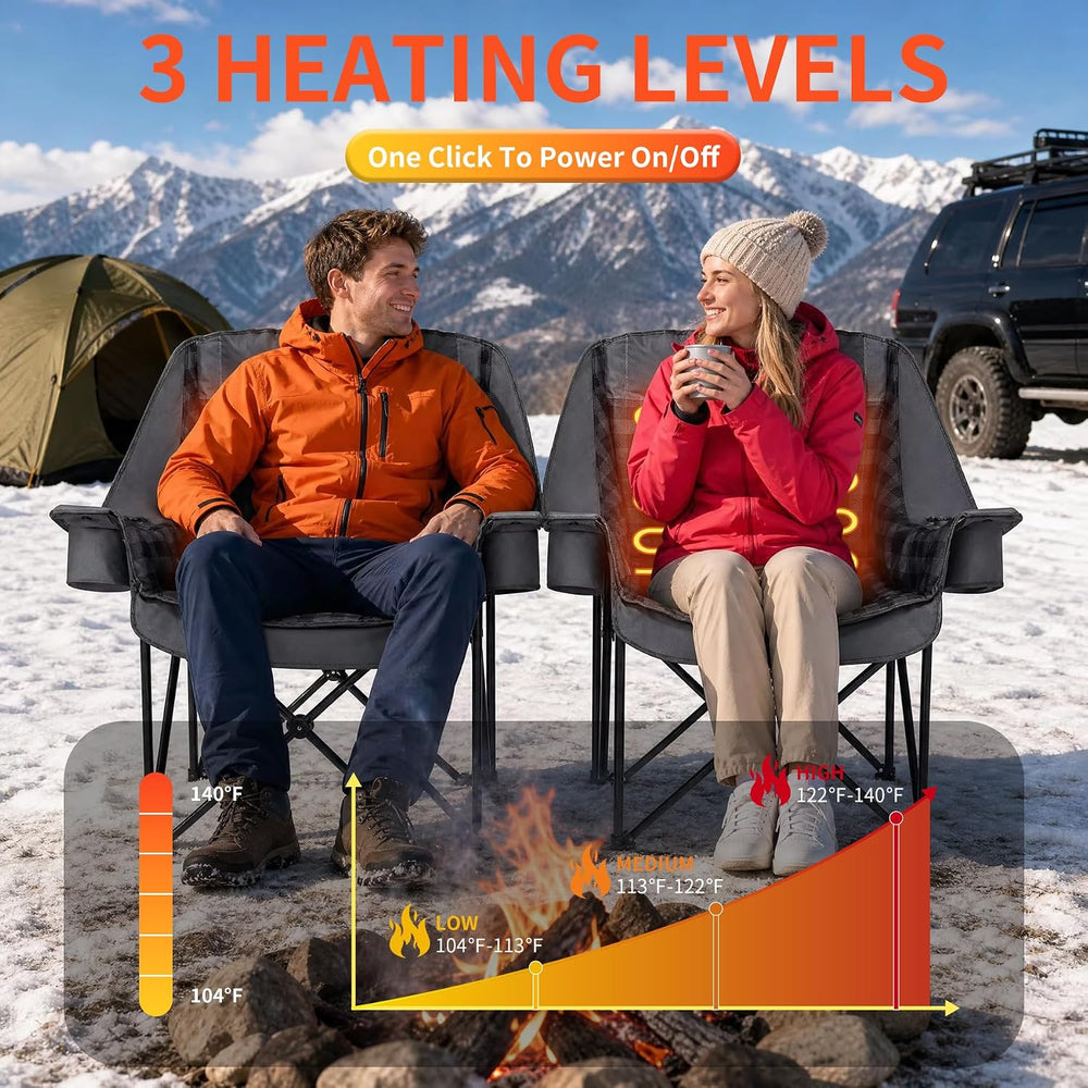 Oversized Heated Camping Chair 500lbs, 3-Level Adjustable Heating