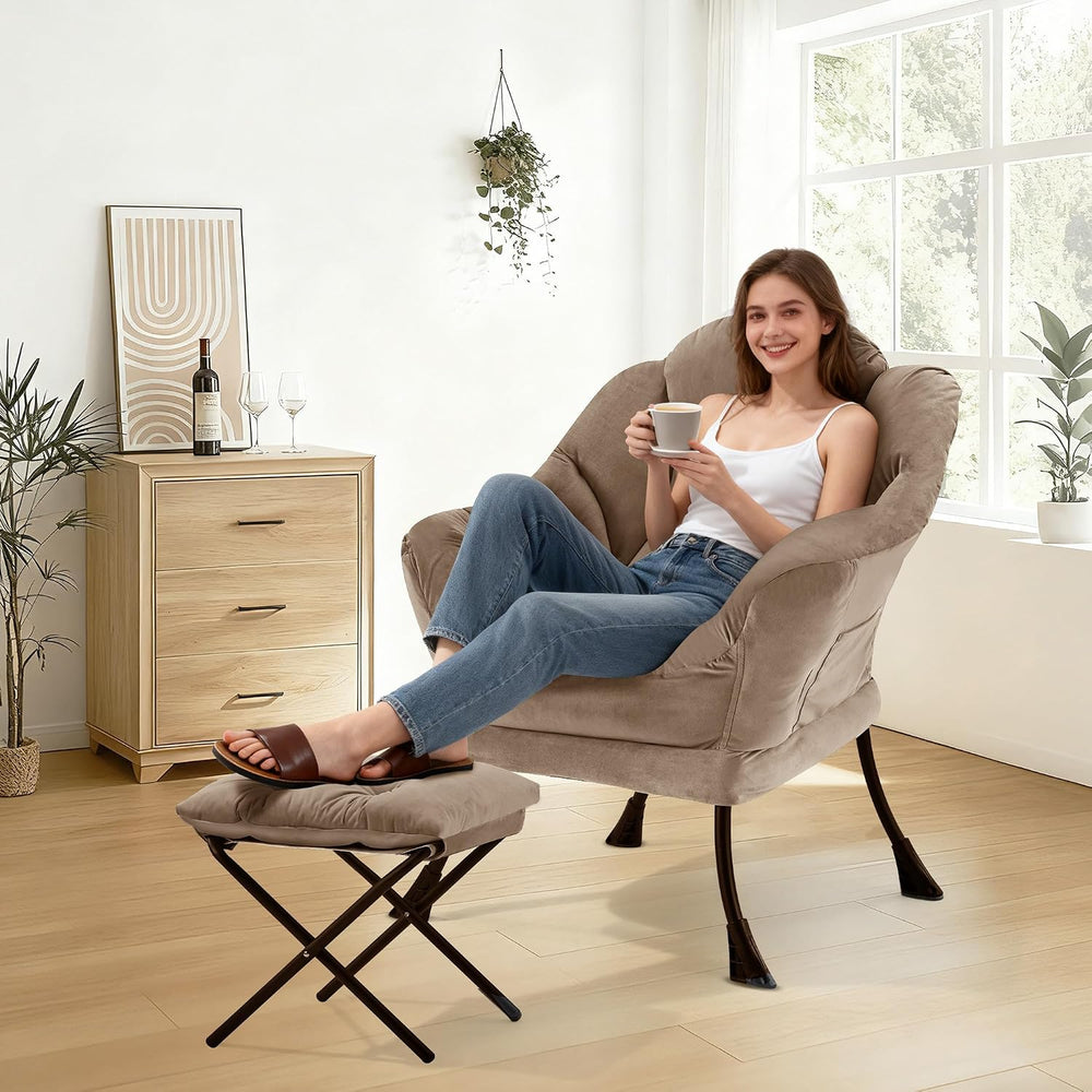 SAETSFEG Lazy Chair with Ottoman, Modern Accent Lounge Chair with Side Pocket...