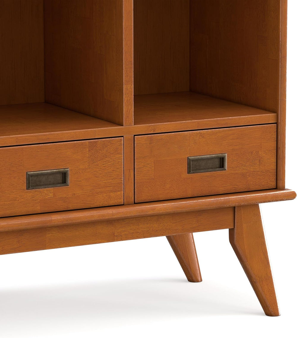 SIMPLIHOME Draper 58" Tall Solid Wood 9-Cube Bookcase in Teak Brown