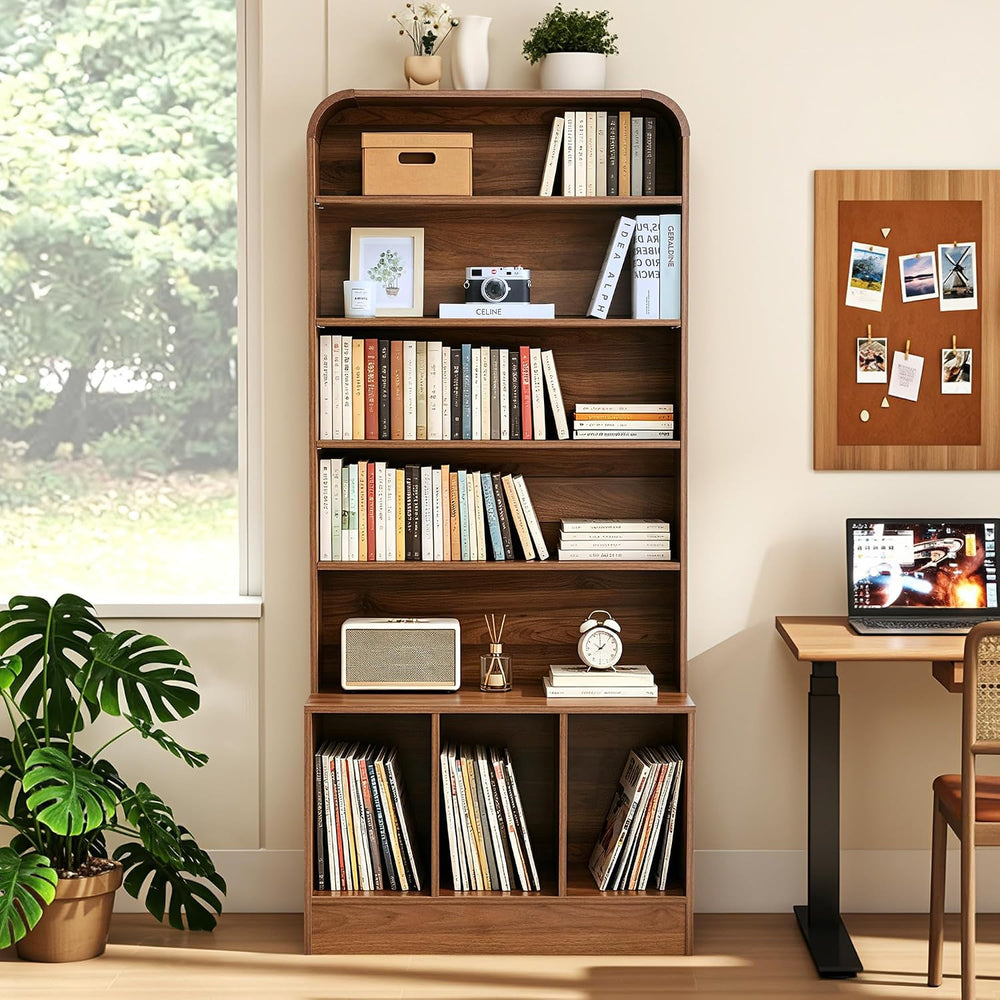 71'' Tall Record Player Stand, 6 Tier Large Vinyl Record Player Cabinet