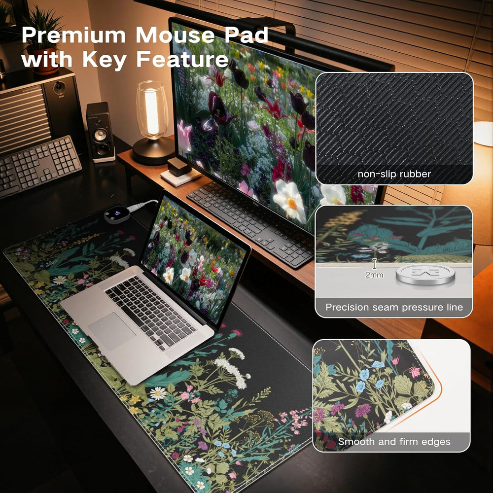 iCasso Floral Computer Pad 35.4"x15.7", Keyboard Pad for Workspace
