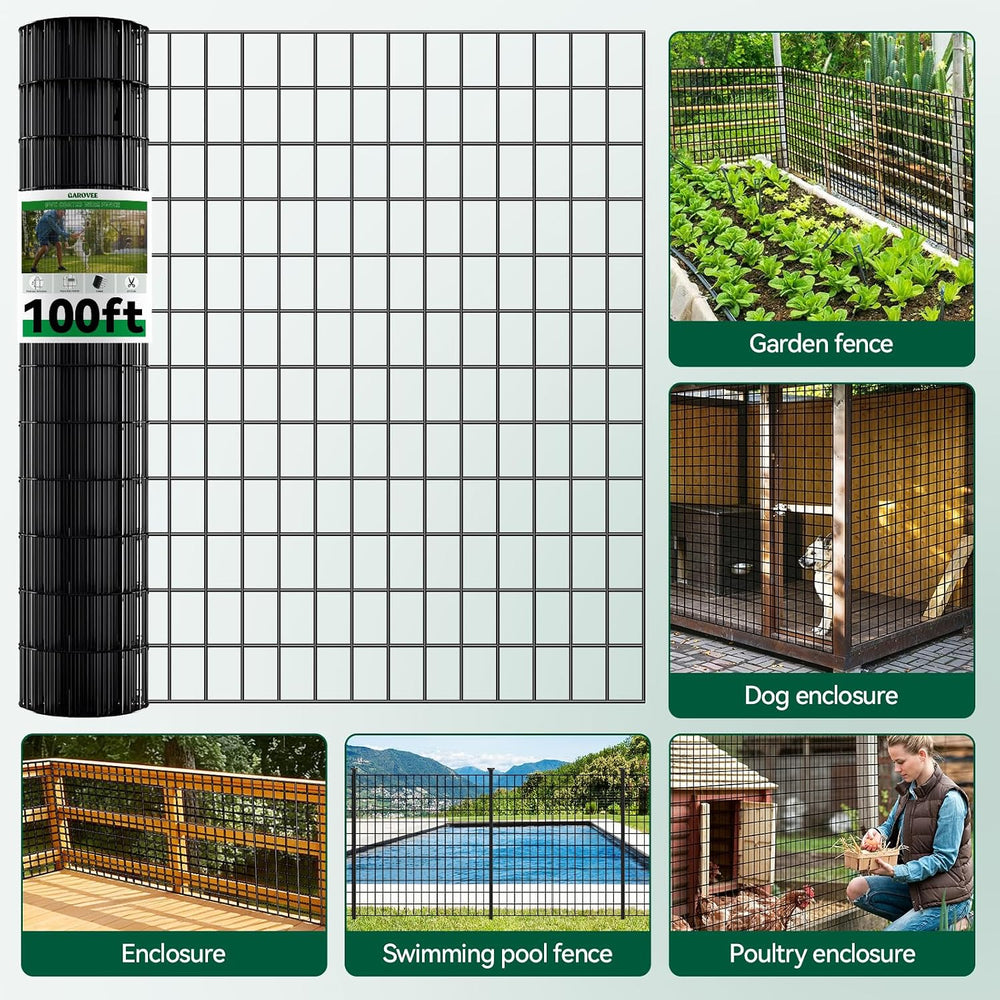 100ft(L) x 4ft(H) Welded Wire Fence, Black PVC Coated Wire Mesh, 16GA 2 Inch ...