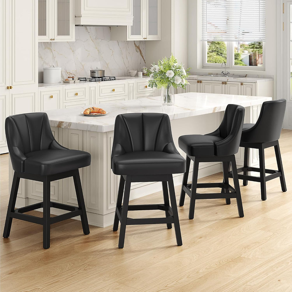 REONEY Swivel Bar Stools Set of 3, 26" Upholstered Counter Height Barstool