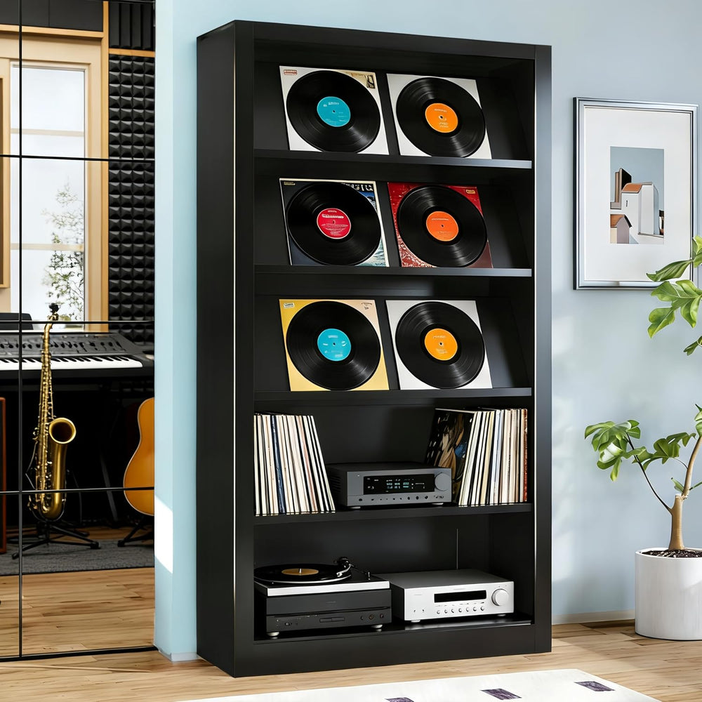 66" Record Player Stand with Vinyl Storage, Metal Media Storage Cabinet