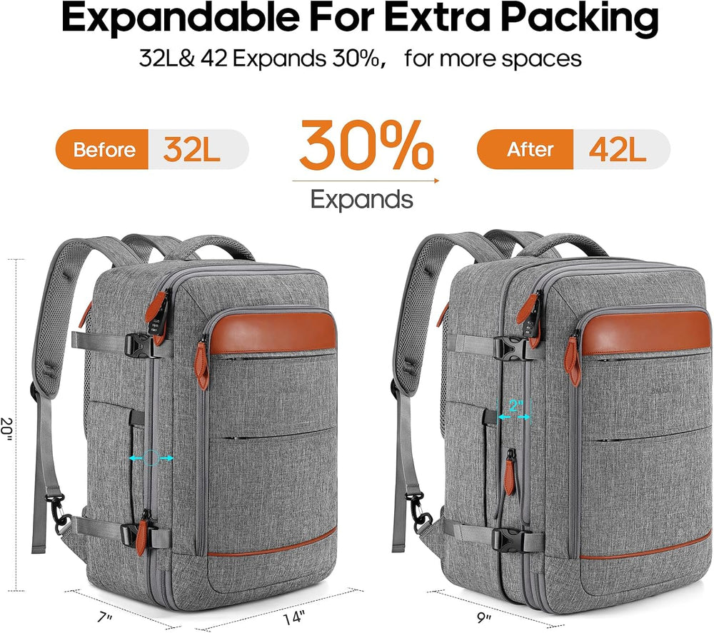Bagsure Travel Carry On Backpack,42L Flight Approved,Expandable Backpack
