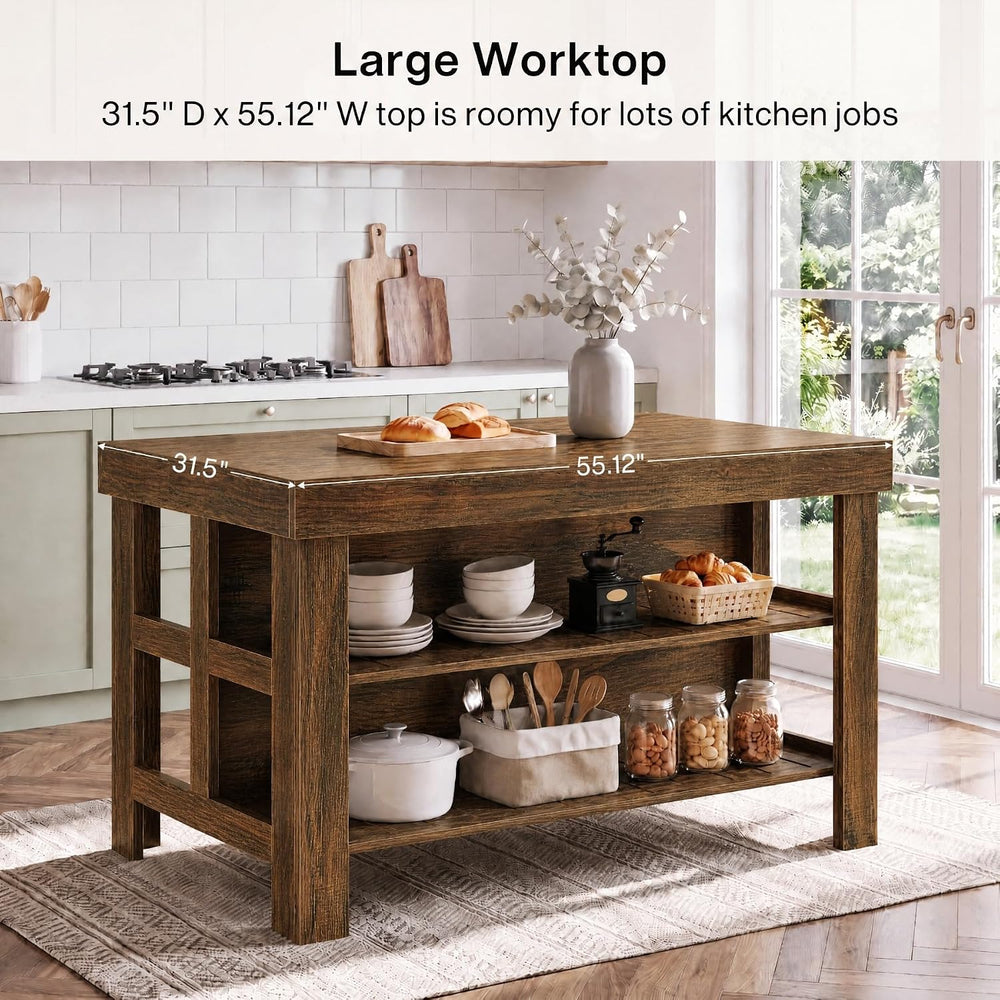 Tribesigns 55" Farmhouse Kitchen Island with Seating Space and Storage, ...