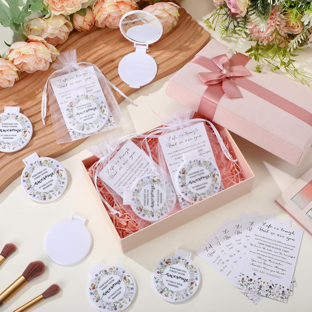 Cinnvoice 50 Set Inspirational Compact Mirror for Women Bulk,Wildflower