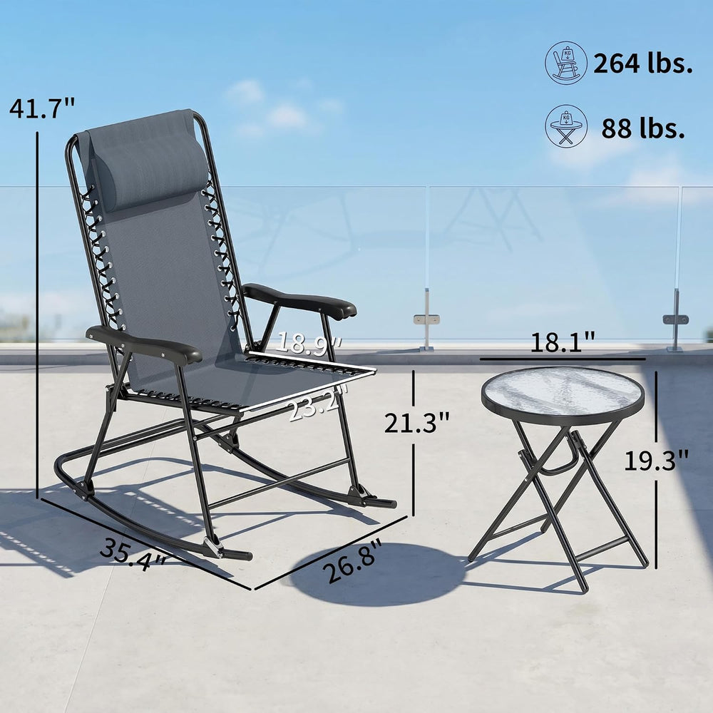 Outsunny 3 Piece Outdoor Rocking Bistro Set, Patio Folding Chair Table Set wi...