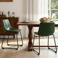 LSSBOUGHT Dining Chairs, Mid-Century Modern Dining Room Chair Kitchen Chairs, PU Leather Farmhouse Upholstered Dinner Chair for Kitchen Dining Room (Green, 2PCS)