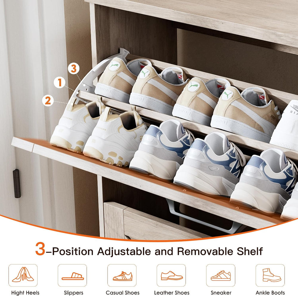 Nicetree Farmhouse Gray Shoe Cabinet – Ultra Slim 3-Drawer Flip Organizer wit...