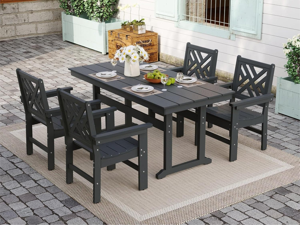 5-Piece Outdoor Dining Set, HDPE All-Weather Patio Table and Chairs Set for 4...