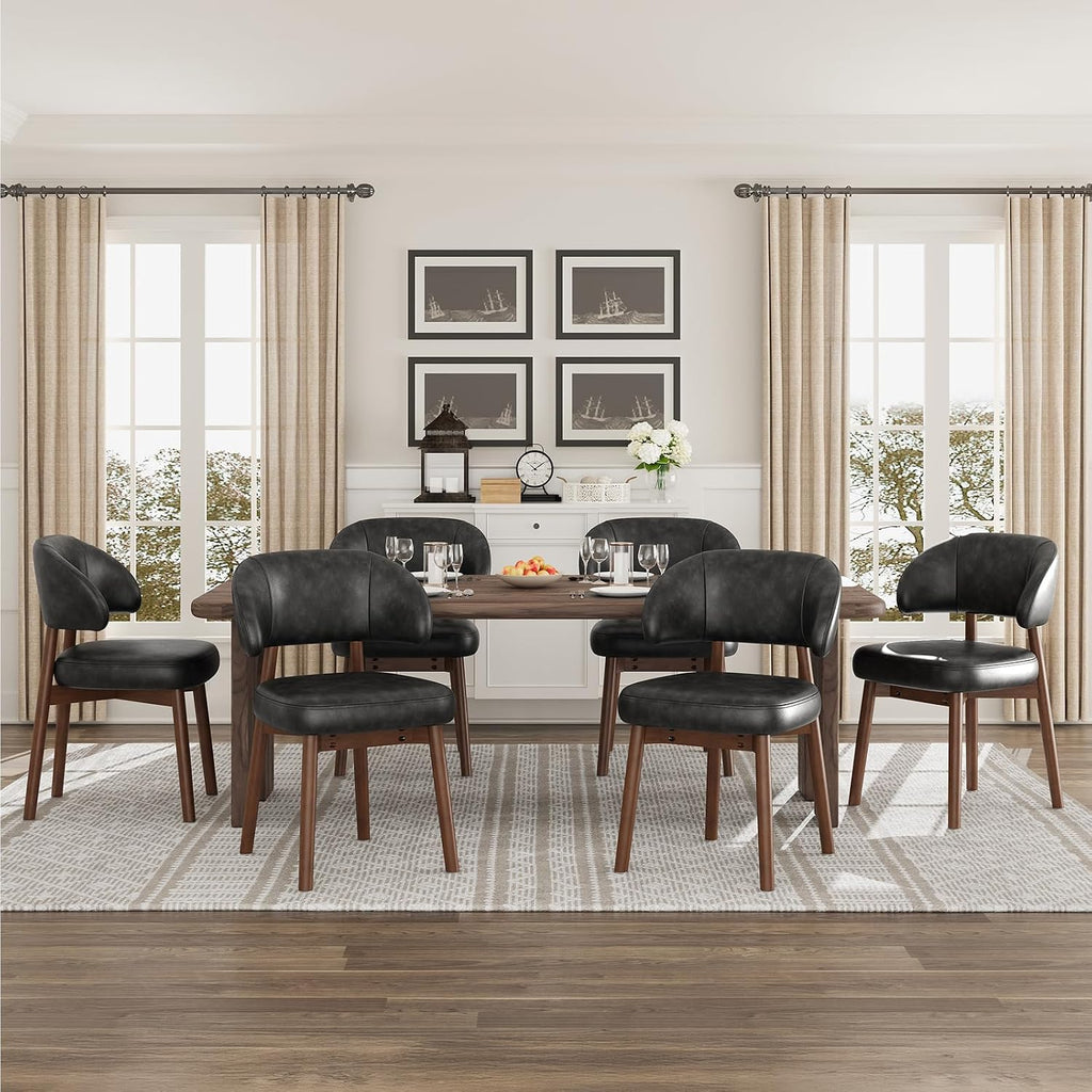 MALOL Wooden Dining Chairs Set of 2, Modern Upholstered Dining Room Kitchen Side Chairs with Curved Open Back for Living Room/Restaurant/Cafe, Black