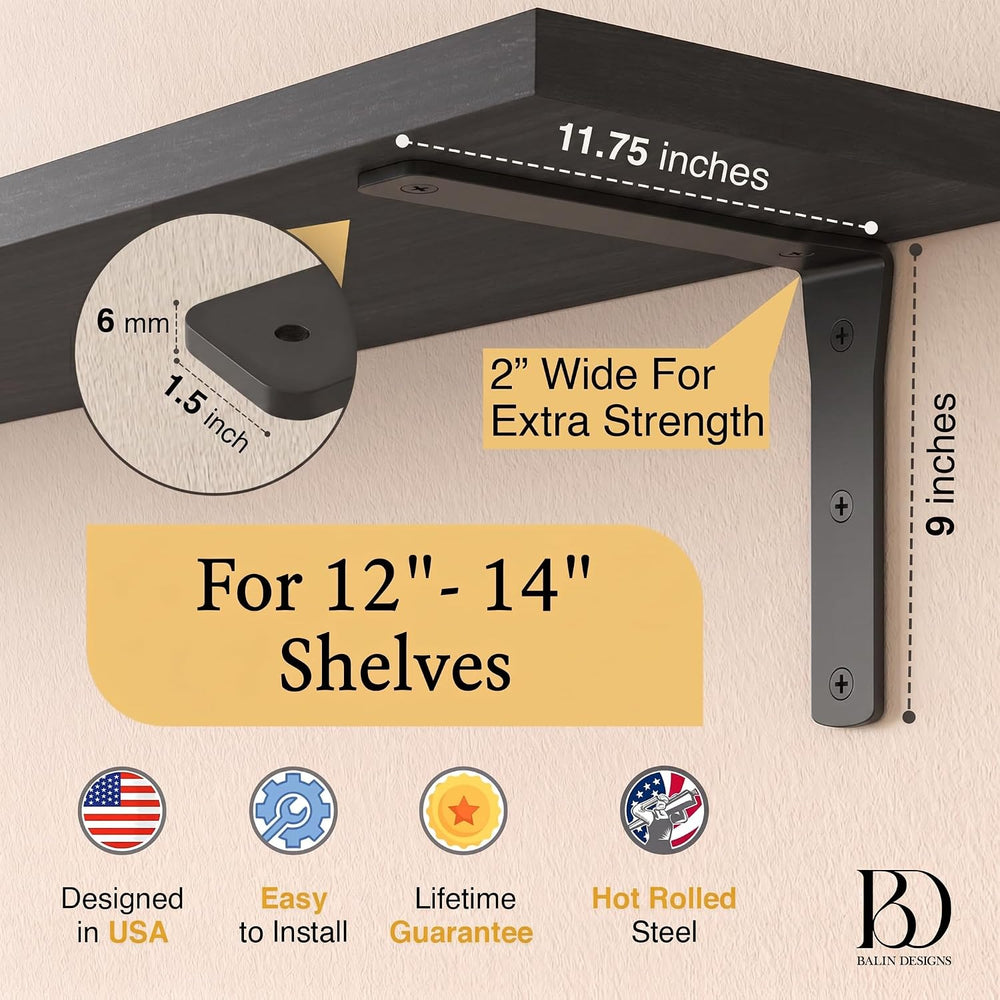 4 Pack Heavy Duty Shelf Brackets 12 Inch by Balin Designs – Decorative L Brac...