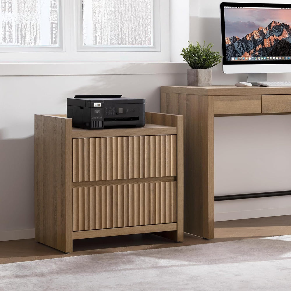 SICOTAS Night Stand Set 2 with Charging Station, Fluted Nightstands