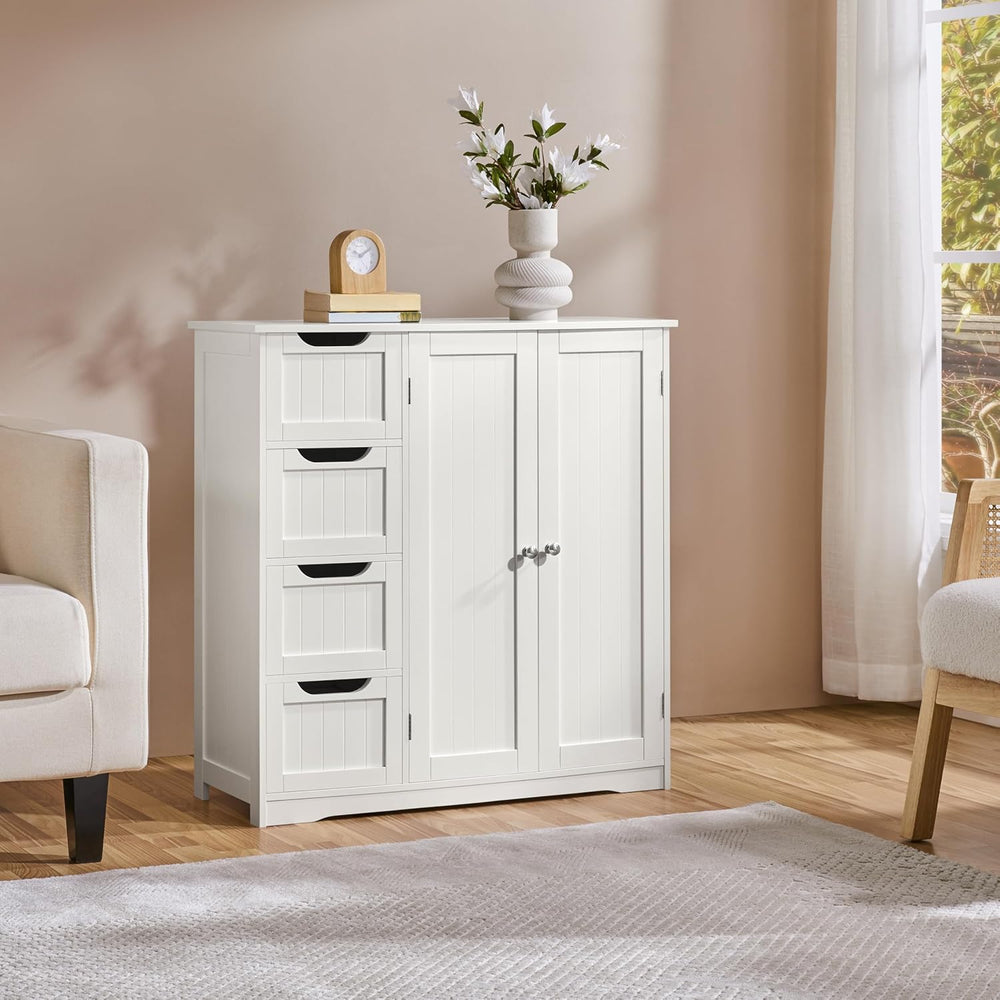 Yaheetech Small Bathroom Storage Cabinet with 4 Drawers & 2 Doors, White