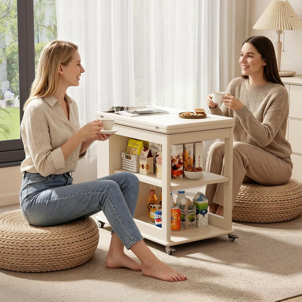 Expandable Coffee Table with Hidden Storage and Wheels,White