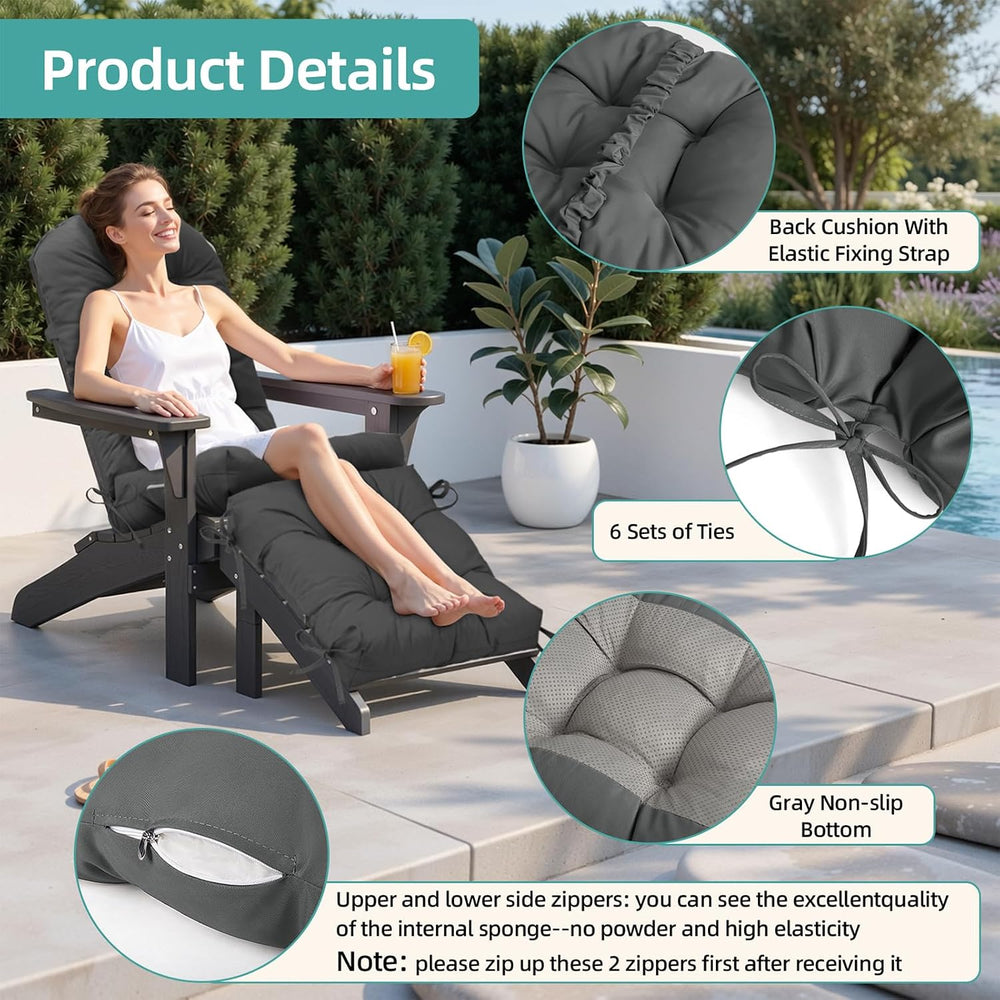 Rocking Chair Cushion Set with Ottoman Pad 4-in Thick, Dark Grey