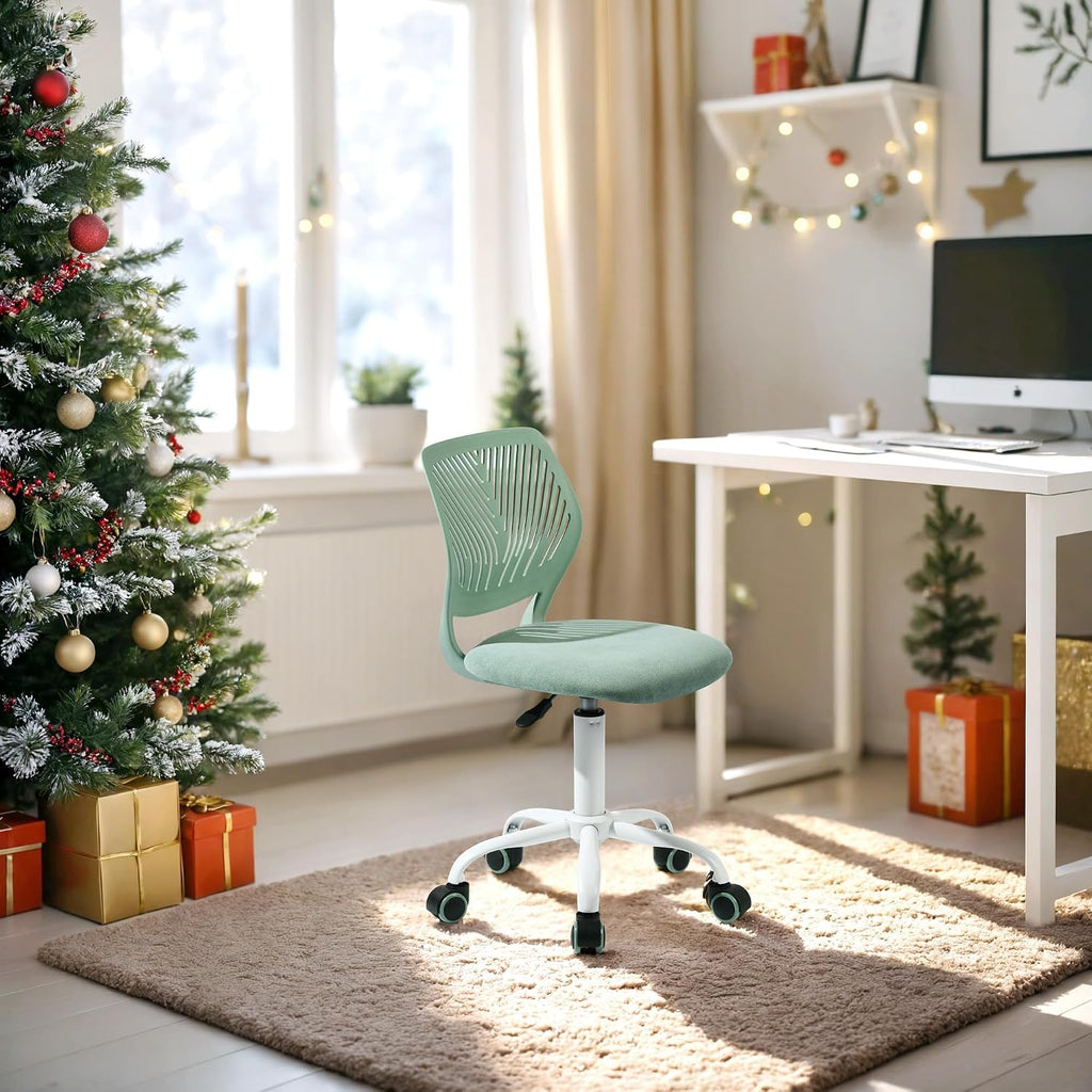 Armless Home Office Desk Chair, Colorful Task Chair with Soft Mesh Padded Cushion, Height Adjustable Swivel Study Computer Chair for for Girls Boys Teens (Green-1, 1PC)