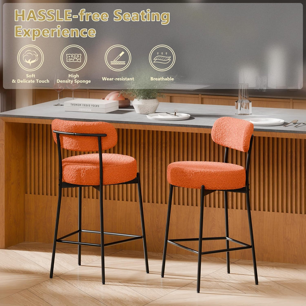 DYHOME Bar Stools Set of 2, 24 Inch Boucle Upholstered Counter Stools