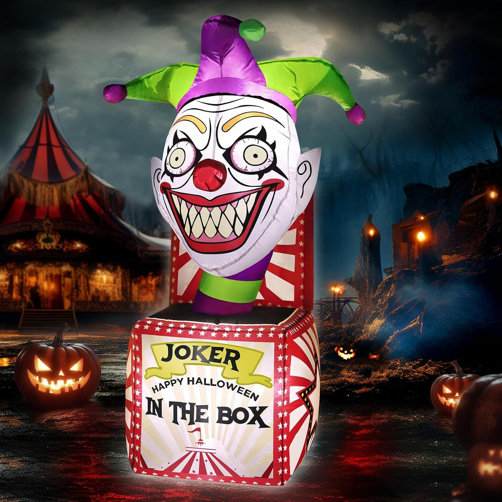 zukakii 4FT Halloween Inflatables Clown Box with Bright LED Lights, Vivid Des...