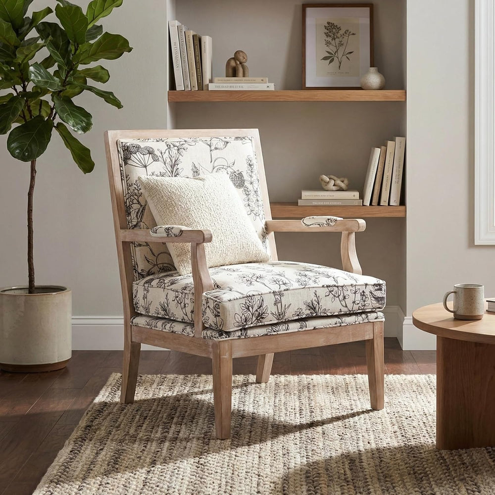 Modern Farmhouse Accent Chairs Set of 2, Wide Linen Upholstered Living Room C...