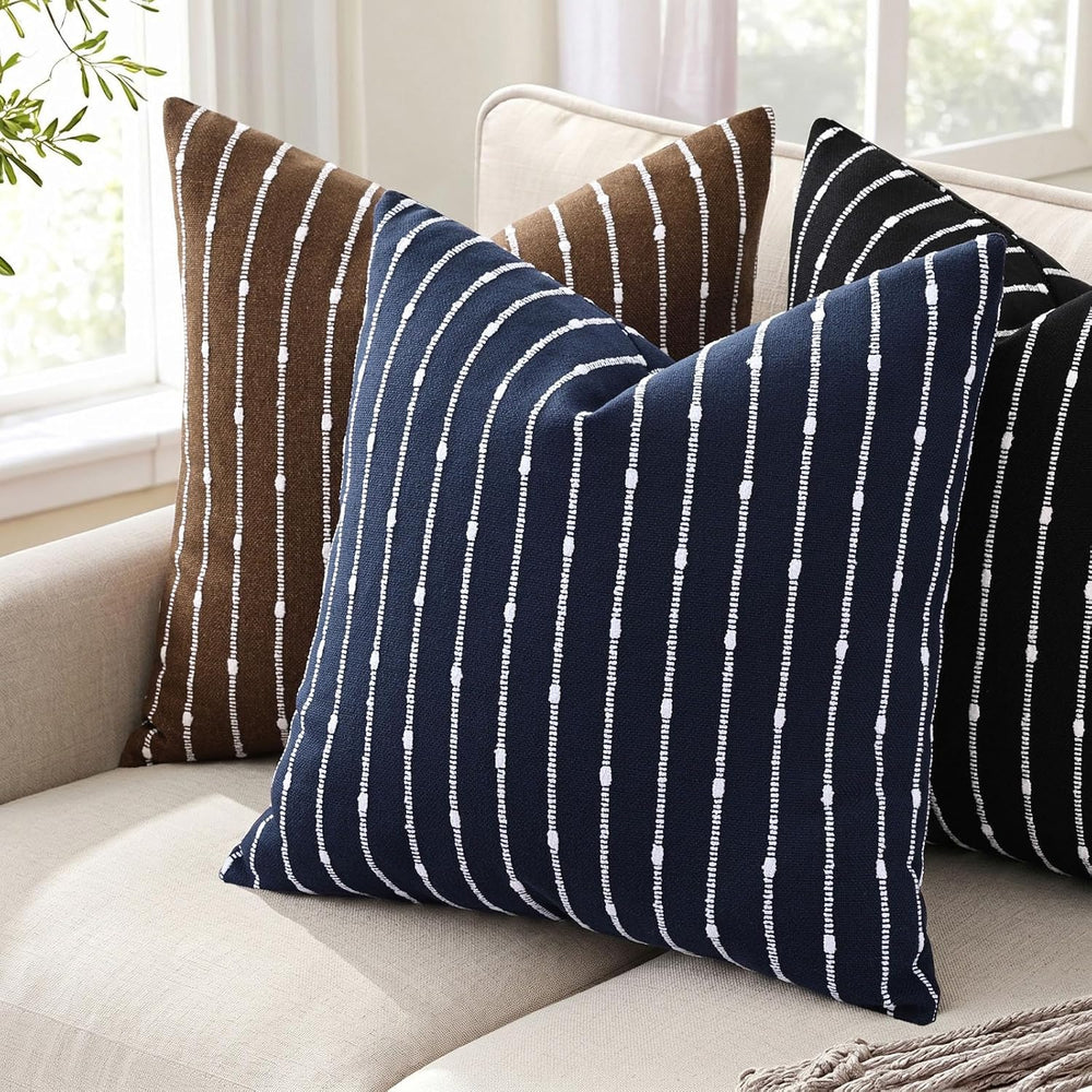 decorUhome Striped Decorative Throw Pillow Covers 22x22 Set of 2, Black