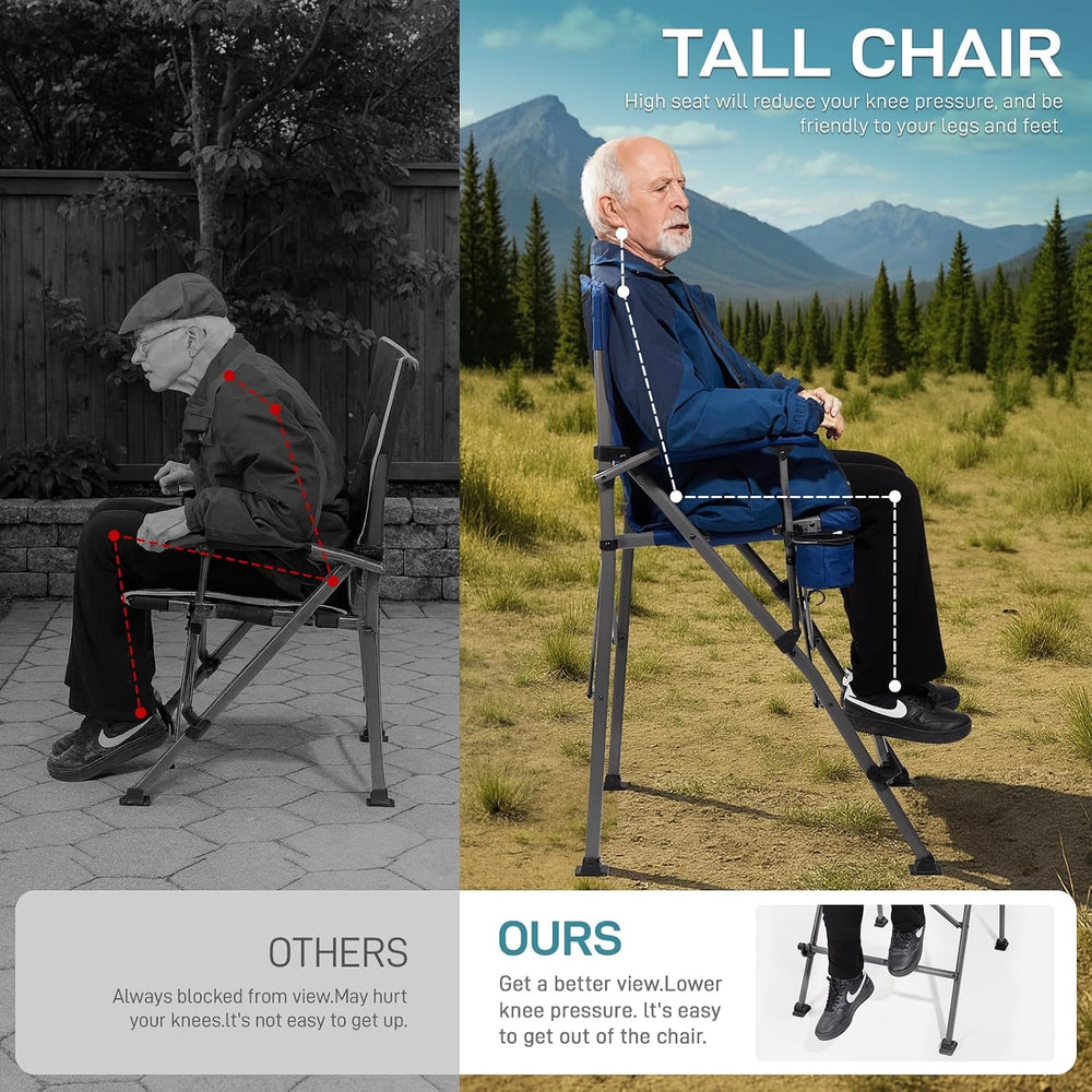 EVER ADVANCED Tall Director Chair 31" Foldable Camping with Carry Bag Blue